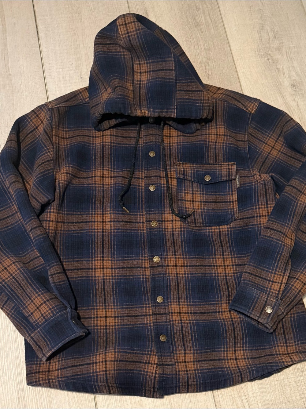 Wolverine Hooded Plaid Jacket - Navy & Brown